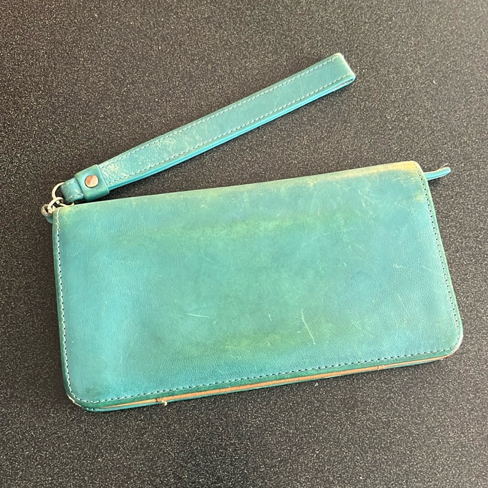 TUSK Teal Green Leather Wallet Clutch strap